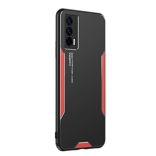 Luxury Aluminum Metal Back Cover and Silicone Frame Case PB2 for Vivo iQOO 7 India 5G Red