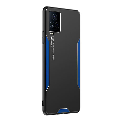 Luxury Aluminum Metal Back Cover and Silicone Frame Case PB2 for Vivo iQOO 7 Legend 5G Blue