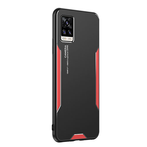 Luxury Aluminum Metal Back Cover and Silicone Frame Case PB2 for Vivo V20 (2021) Red