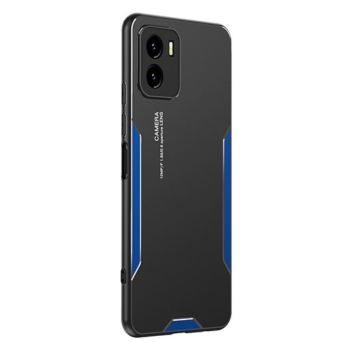 Luxury Aluminum Metal Back Cover and Silicone Frame Case PB2 for Vivo Y10 t1 Blue