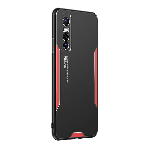 Luxury Aluminum Metal Back Cover and Silicone Frame Case PB2 for Vivo Y73s 5G Red