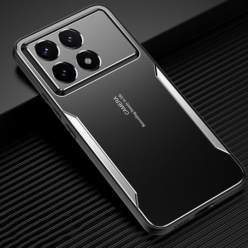 Luxury Aluminum Metal Back Cover and Silicone Frame Case PB2 for Xiaomi Redmi K70 Pro 5G Silver