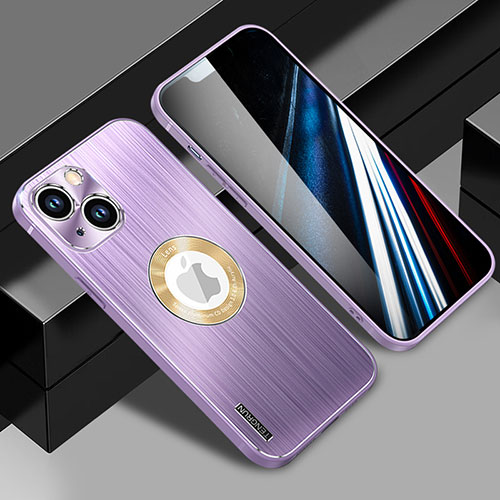 Luxury Aluminum Metal Back Cover and Silicone Frame Case with Mag-Safe Magnetic JL1 for Apple iPhone 13 Purple