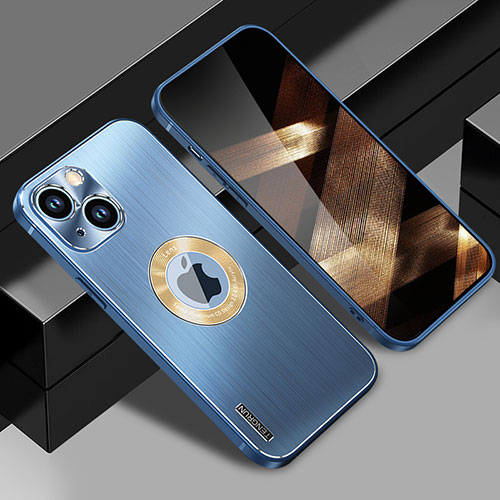 Luxury Aluminum Metal Back Cover and Silicone Frame Case with Mag-Safe Magnetic JL1 for Apple iPhone 15 Plus Blue