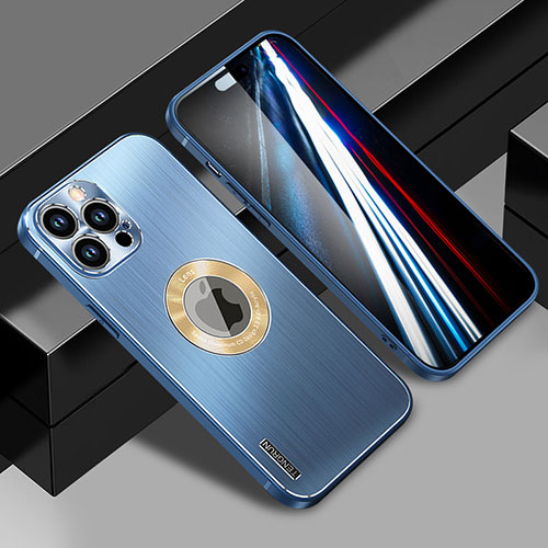 Luxury Aluminum Metal Back Cover and Silicone Frame Case with Mag-Safe Magnetic JL1 for Apple iPhone 15 Pro Max Blue