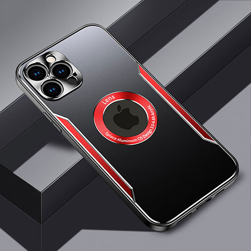 Luxury Aluminum Metal Back Cover and Silicone Frame Case with Mag-Safe Magnetic JL3 for Apple iPhone 15 Pro Max Red