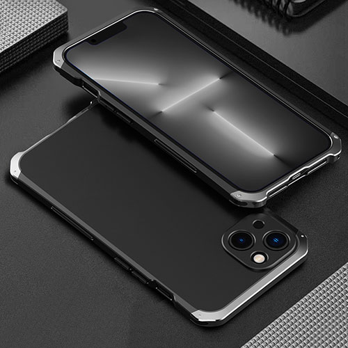 Luxury Aluminum Metal Cover Case 360 Degrees for Apple iPhone 14 Silver and Black