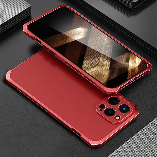 Luxury Aluminum Metal Cover Case 360 Degrees for Apple iPhone 15 Pro Red