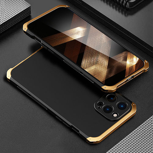 Luxury Aluminum Metal Cover Case 360 Degrees for Apple iPhone 16 Pro Max Gold and Black