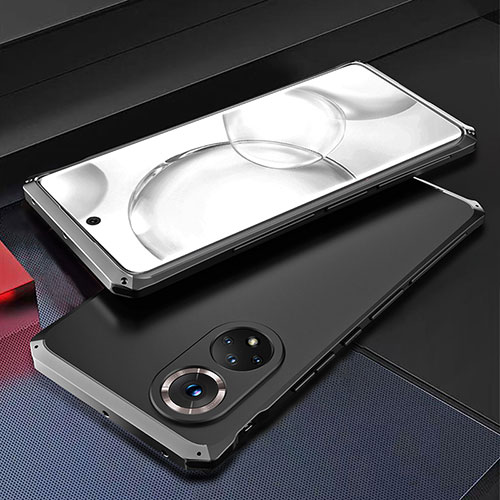 Luxury Aluminum Metal Cover Case 360 Degrees for Huawei Honor 50 5G Silver and Black