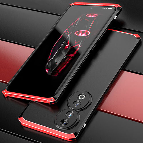 Luxury Aluminum Metal Cover Case 360 Degrees for Huawei Honor 90 5G Red and Black