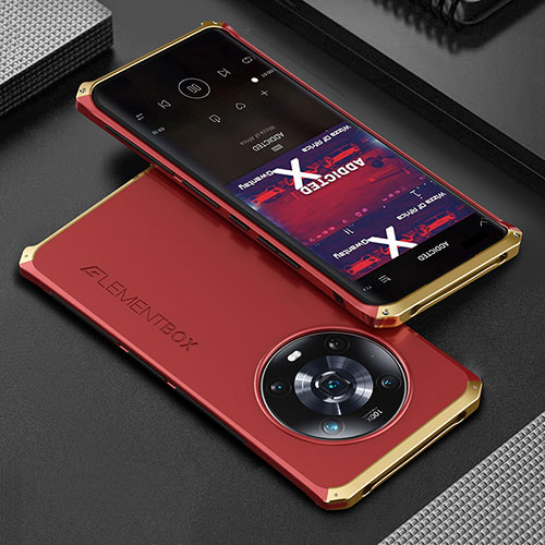 Luxury Aluminum Metal Cover Case 360 Degrees for Huawei Honor Magic4 Pro 5G Gold and Red