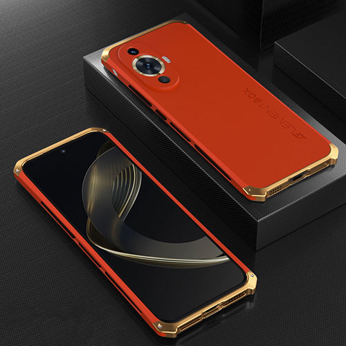 Luxury Aluminum Metal Cover Case 360 Degrees for Huawei Nova 11 Gold and Red