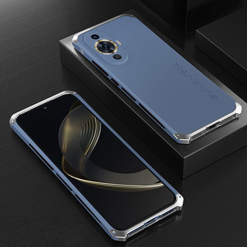 Luxury Aluminum Metal Cover Case 360 Degrees for Huawei Nova 11 Silver and Blue