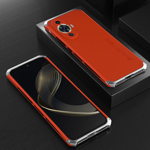 Luxury Aluminum Metal Cover Case 360 Degrees for Huawei Nova 11 Silver and Red