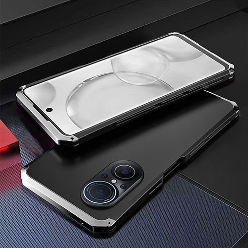 Luxury Aluminum Metal Cover Case 360 Degrees for Huawei Nova 9 SE Silver and Black