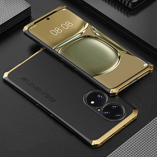 Luxury Aluminum Metal Cover Case 360 Degrees for Huawei P50e Gold and Black