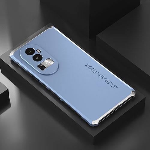 Luxury Aluminum Metal Cover Case 360 Degrees for Oppo Reno10 Pro+ Plus 5G Silver and Blue