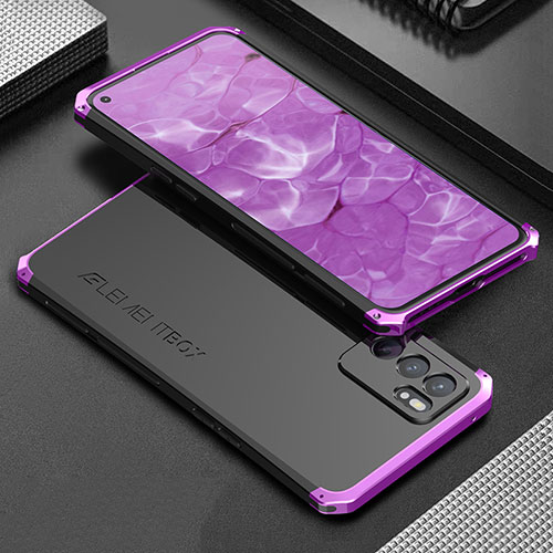 Luxury Aluminum Metal Cover Case 360 Degrees for Oppo Reno6 5G Purple