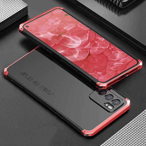 Luxury Aluminum Metal Cover Case 360 Degrees for Oppo Reno6 5G Red and Black