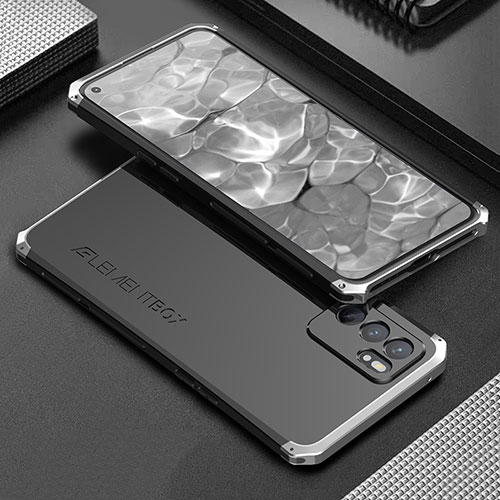 Luxury Aluminum Metal Cover Case 360 Degrees for Oppo Reno6 5G Silver and Black