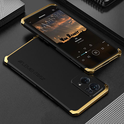 Luxury Aluminum Metal Cover Case 360 Degrees for Oppo Reno7 Pro 5G Gold and Black