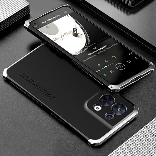 Luxury Aluminum Metal Cover Case 360 Degrees for Oppo Reno8 5G Silver and Black