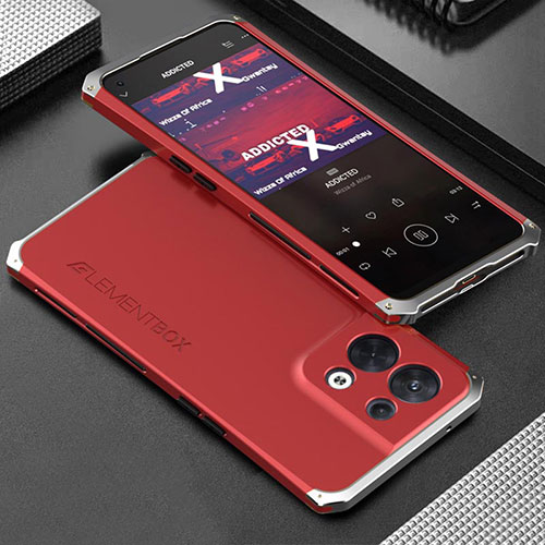 Luxury Aluminum Metal Cover Case 360 Degrees for Oppo Reno8 5G Silver and Red