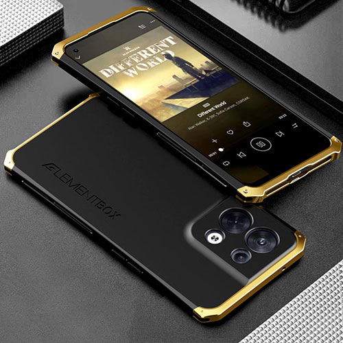 Luxury Aluminum Metal Cover Case 360 Degrees for Oppo Reno9 5G Gold and Black