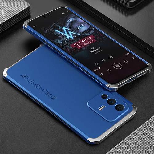 Luxury Aluminum Metal Cover Case 360 Degrees for Vivo V23 Pro 5G Silver and Blue