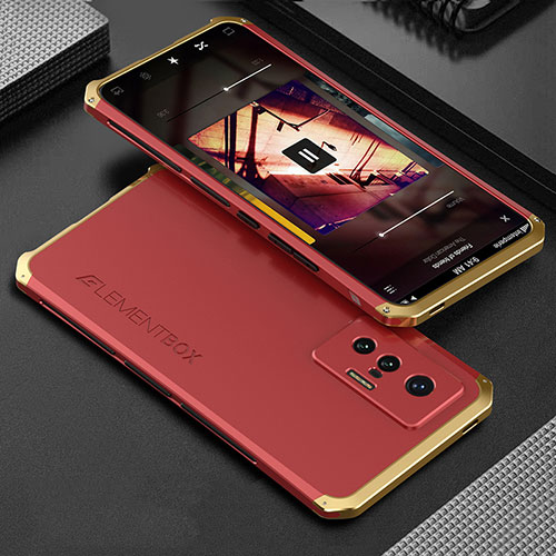 Luxury Aluminum Metal Cover Case 360 Degrees for Vivo X70 5G Gold and Red