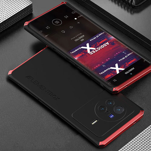 Luxury Aluminum Metal Cover Case 360 Degrees for Vivo X80 5G Red and Black