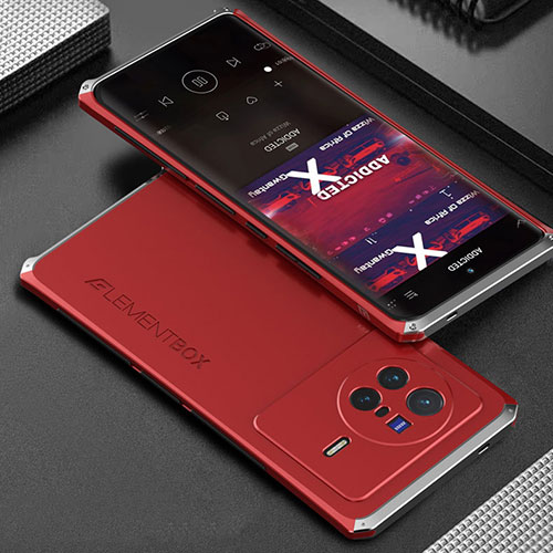 Luxury Aluminum Metal Cover Case 360 Degrees for Vivo X80 Pro 5G Silver and Red