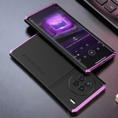 Luxury Aluminum Metal Cover Case 360 Degrees for Vivo X90 5G Purple