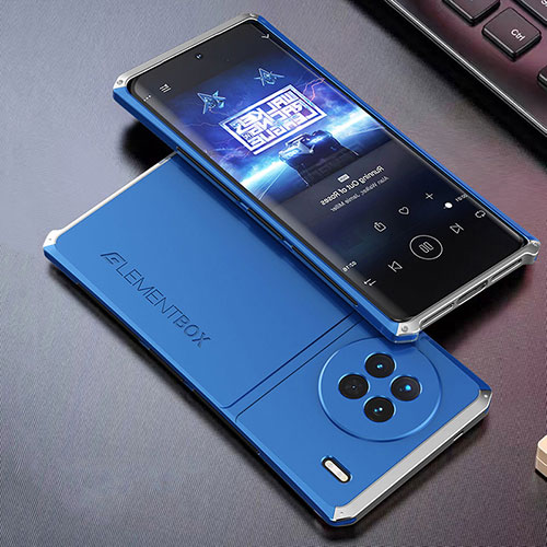 Luxury Aluminum Metal Cover Case 360 Degrees for Vivo X90 Pro 5G Silver and Blue