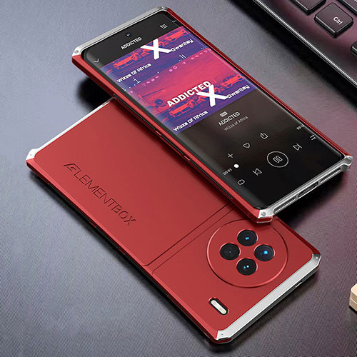 Luxury Aluminum Metal Cover Case 360 Degrees for Vivo X90 Pro 5G Silver and Red