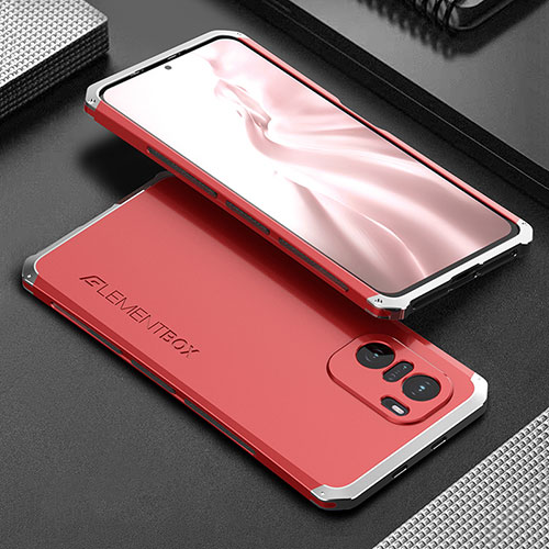 Luxury Aluminum Metal Cover Case 360 Degrees for Xiaomi Mi 11X Pro 5G Silver and Red