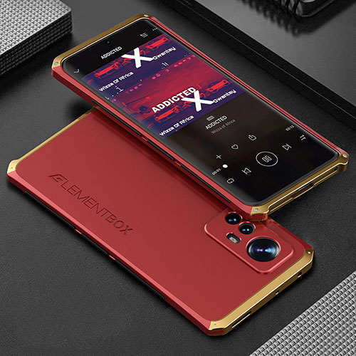 Luxury Aluminum Metal Cover Case 360 Degrees for Xiaomi Mi 12 5G Gold and Red