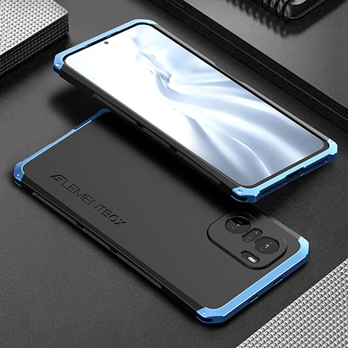 Luxury Aluminum Metal Cover Case 360 Degrees for Xiaomi Poco F3 5G Blue and Black