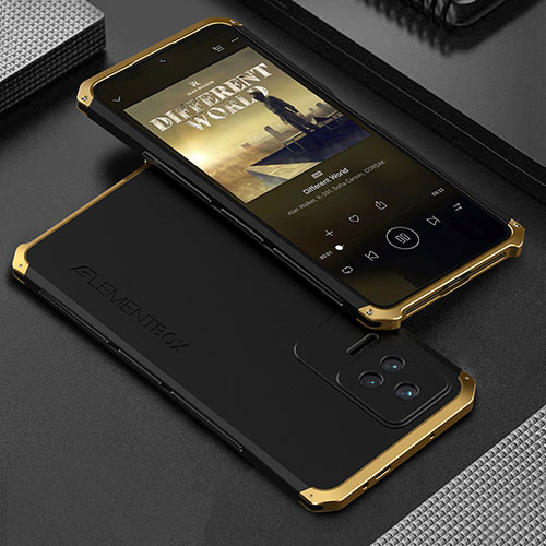 Luxury Aluminum Metal Cover Case 360 Degrees for Xiaomi Poco F4 5G Gold and Black