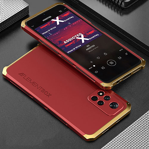 Luxury Aluminum Metal Cover Case 360 Degrees for Xiaomi Poco X4 NFC Gold and Red