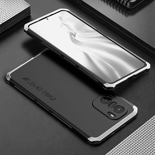 Luxury Aluminum Metal Cover Case 360 Degrees for Xiaomi Redmi K40 Pro 5G Silver and Black