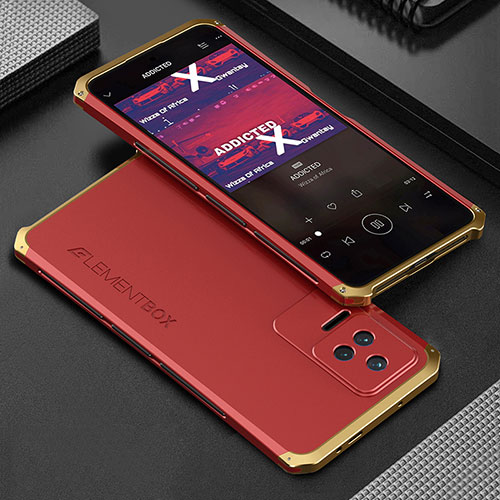 Luxury Aluminum Metal Cover Case 360 Degrees for Xiaomi Redmi K40S 5G Gold and Red