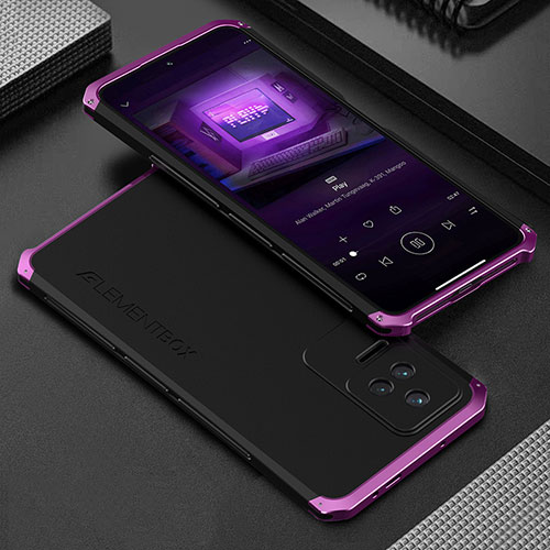 Luxury Aluminum Metal Cover Case 360 Degrees for Xiaomi Redmi K40S 5G Purple