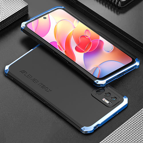 Luxury Aluminum Metal Cover Case 360 Degrees for Xiaomi Redmi Note 10 JE 5G Blue and Black