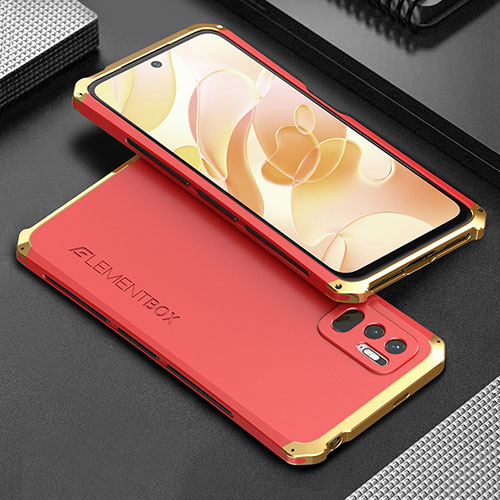 Luxury Aluminum Metal Cover Case 360 Degrees for Xiaomi Redmi Note 10 JE 5G Gold and Red