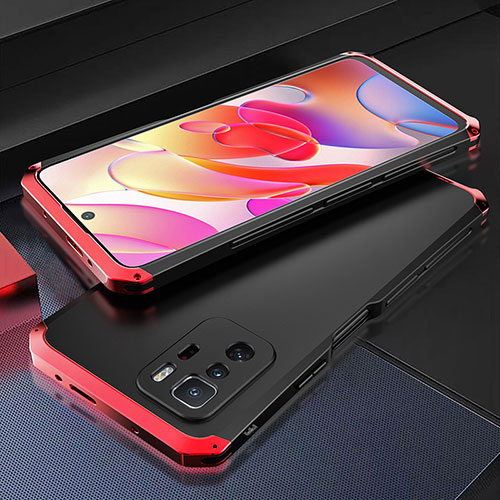 Luxury Aluminum Metal Cover Case 360 Degrees for Xiaomi Redmi Note 10 Pro 5G Red and Black