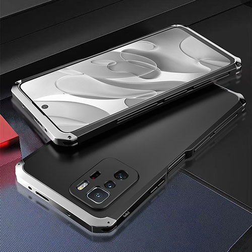 Luxury Aluminum Metal Cover Case 360 Degrees for Xiaomi Redmi Note 10 Pro 5G Silver and Black