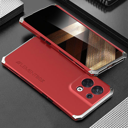 Luxury Aluminum Metal Cover Case 360 Degrees for Xiaomi Redmi Note 13 5G Silver and Red