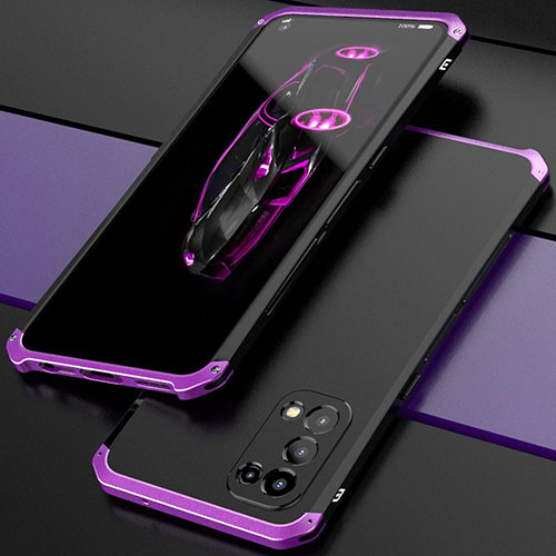 Luxury Aluminum Metal Cover Case 360 Degrees M01 for Oppo Find X3 Lite 5G Purple and Blue